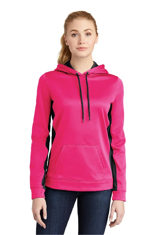 Sport-Tek Womens Sport-Wick Moisture Wicking Fleece Hooded Sweatshirt Hoodie w/ Pouch Pocket - Neon Pink/Black Hoodie with Fur Luxurious Winter