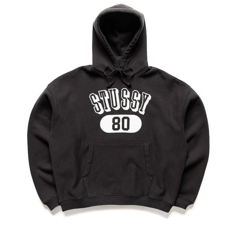 Stussy 80 Relaxed Hoodie - Washed Black Hoodie with Full-Zip Functional Layering