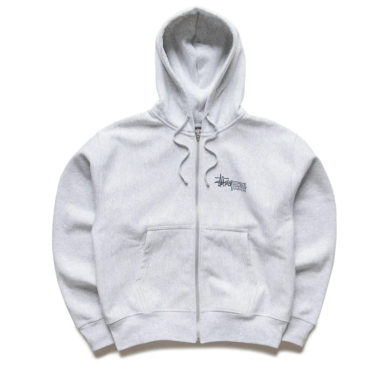 Stussy Superior Quality Zip Hoodie - Ash Heather Hoodie with Hem Frayed Vintage Worn