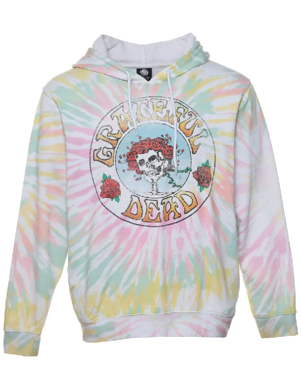 Tie-dye Multi-Color Grateful Dead Hoodie - L Hoodie with Hem Drawcord Adjustable Customizable