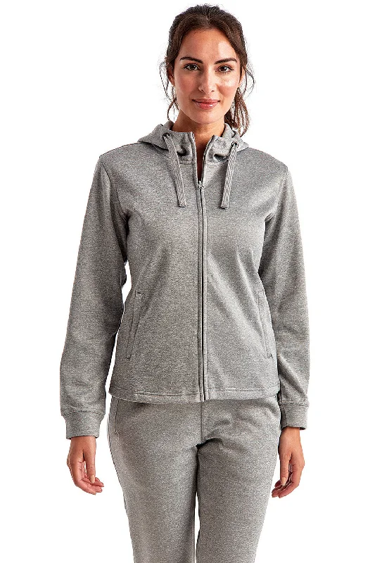 TriDri Womens Moisture Wicking Full Zip Hooded Sweatshirt Hoodie w/ Pockets - Grey Melange Hooded Sweatshirt Casual Wear Street Style