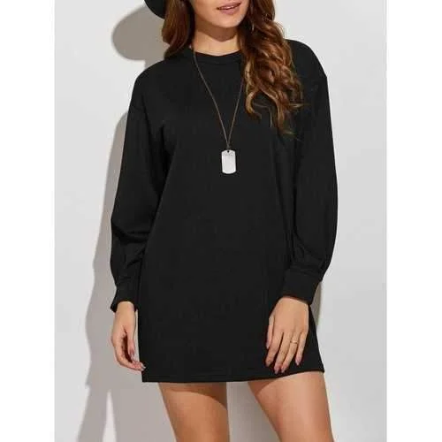 Active Mini Sweatshirt Dress - Black Xl Hoodie with Embroidery Detailed Premium