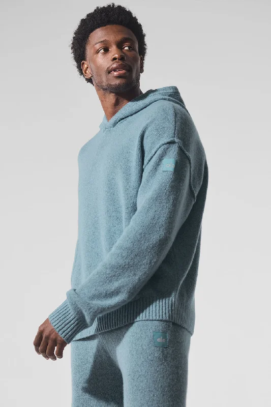 New Class Cashmere Hoodie - Celestial Blue Granite Heather Hoodie with High Neck Warm Protective