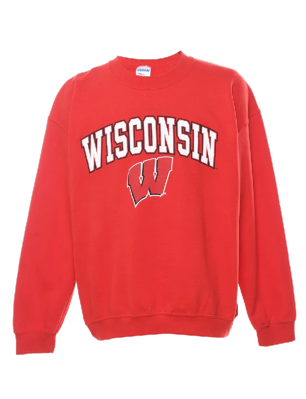 Wisconsin Badgers Football Red Sports Sweatshirt - L Hoodie with Hood Adjustable Protection