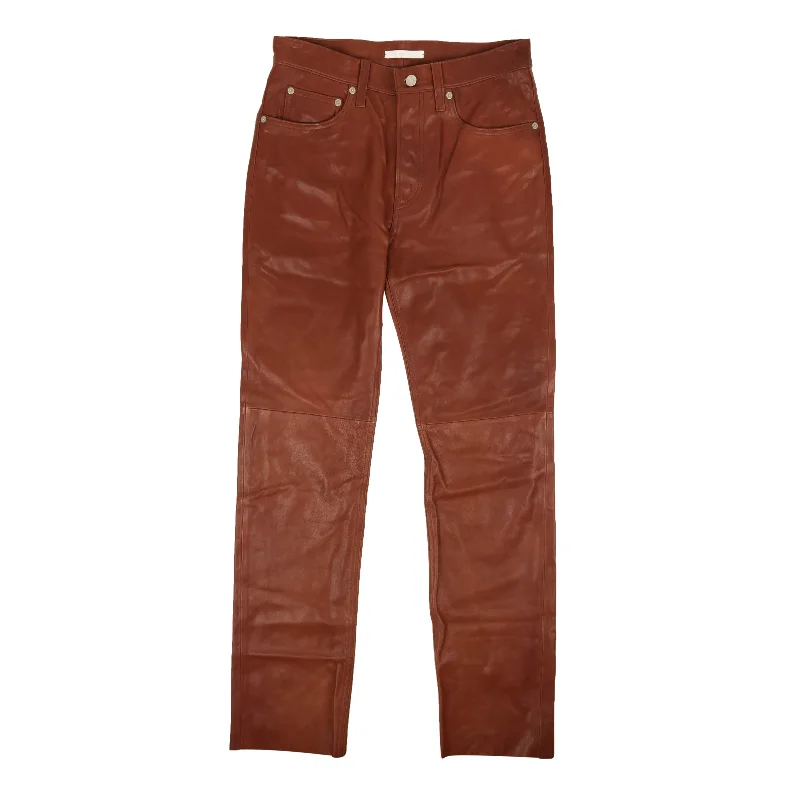 HELMUT LANG Red Tobacco Masc Hi Straight Leather Pants Classic Straight Pants