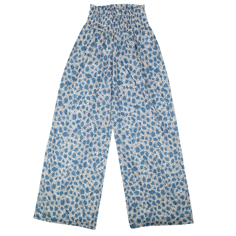 Opening Ceremony BLUE LEOPARD SMOCKED PRINTED PULL ON PANT Trendy Wide-Leg Pants