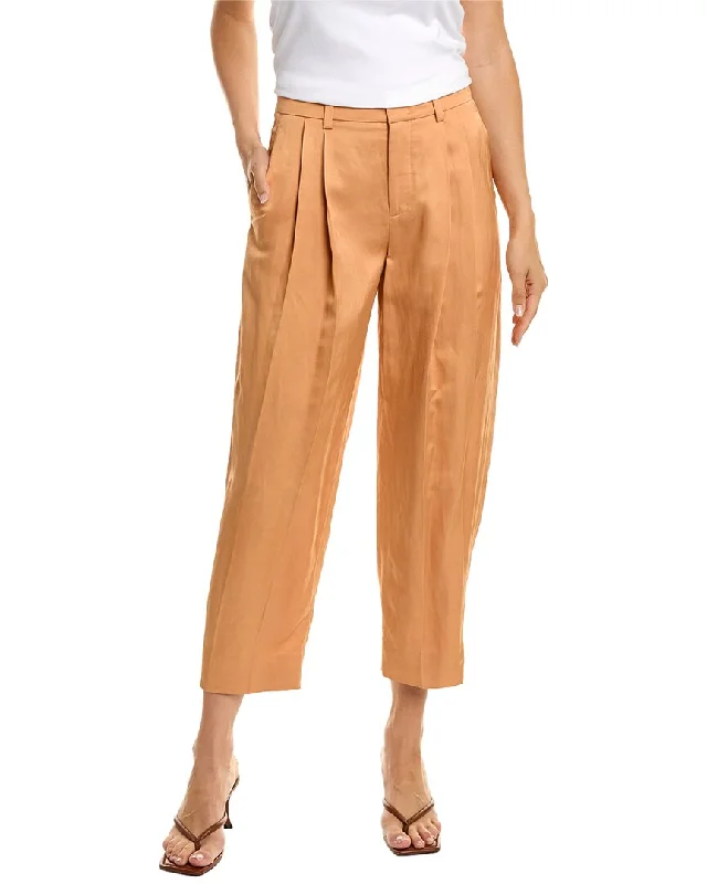 Vince Pleated Linen-Blend Tapered Pant Cozy Knit Pants