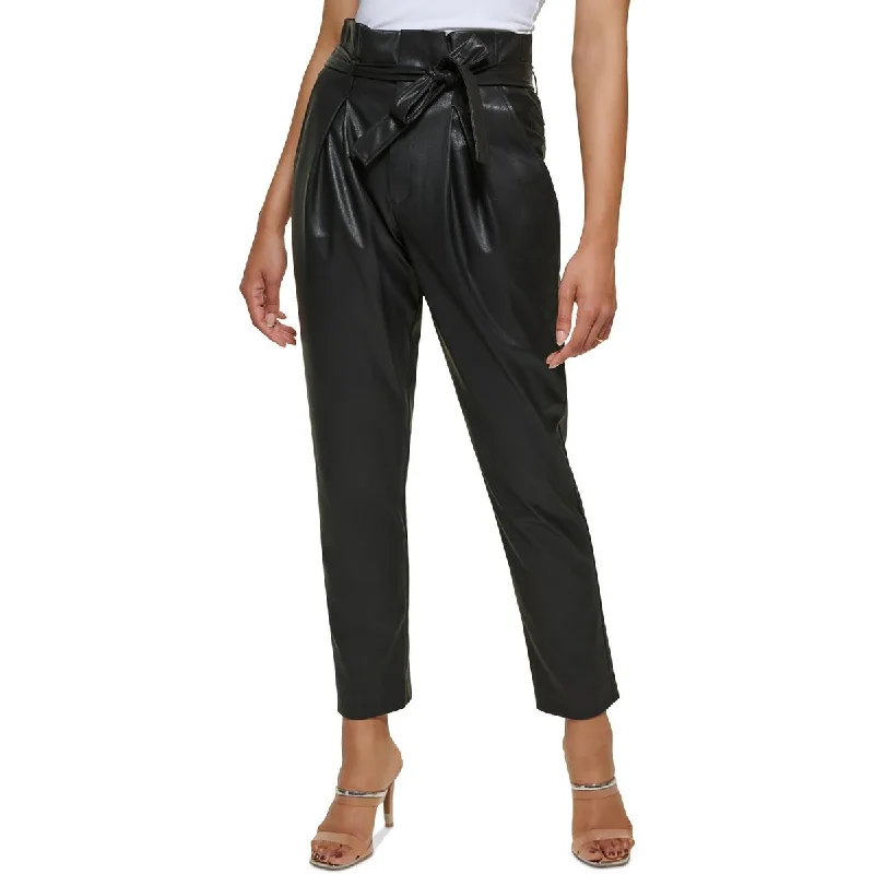 Womens Faux-Leather High-Rise Ankle Pants Soft Stretch Leggings