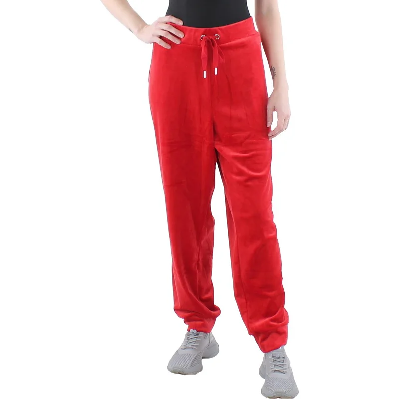 Womens Velour Sequined Logo Jogger Pants Warm Wool Trousers