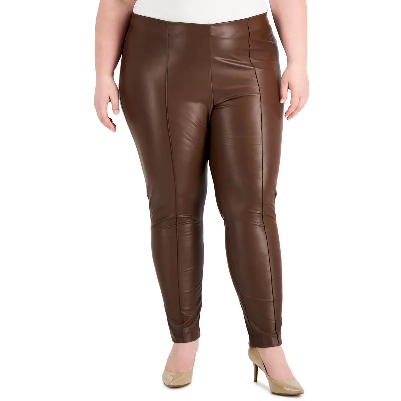 Plus    Womens Faux Leather Mid-Rise Skinny Pants Classic Straight-Leg Pants