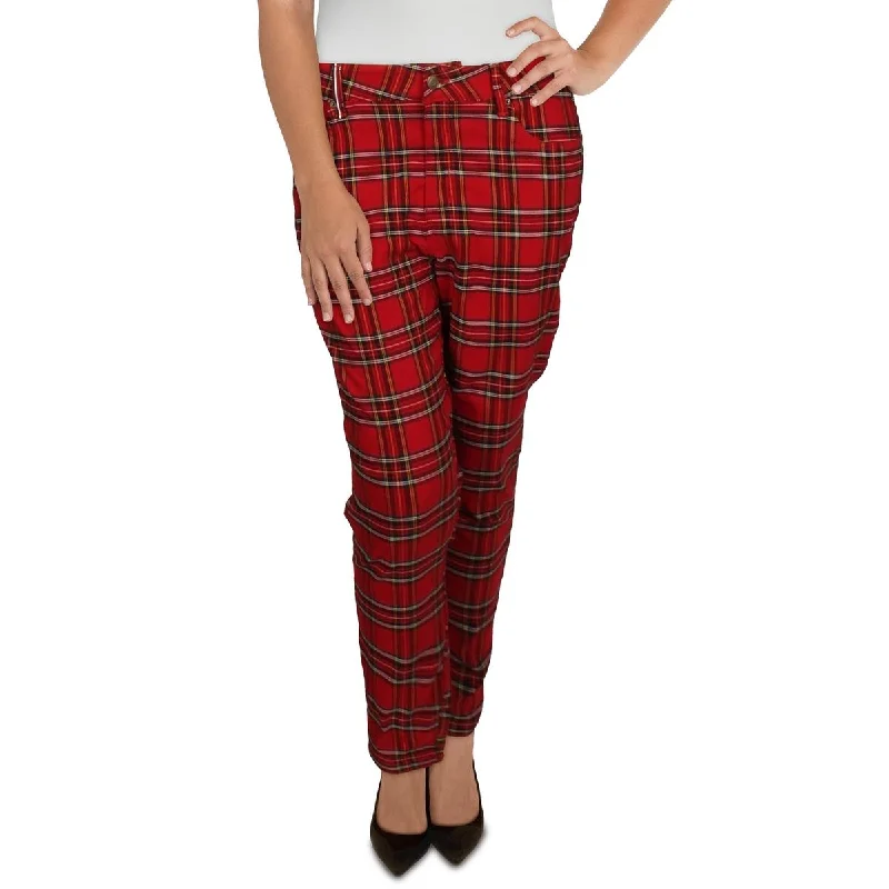 Plus Womens Plaid Stretch Skinny Pants Chic Capri Pants