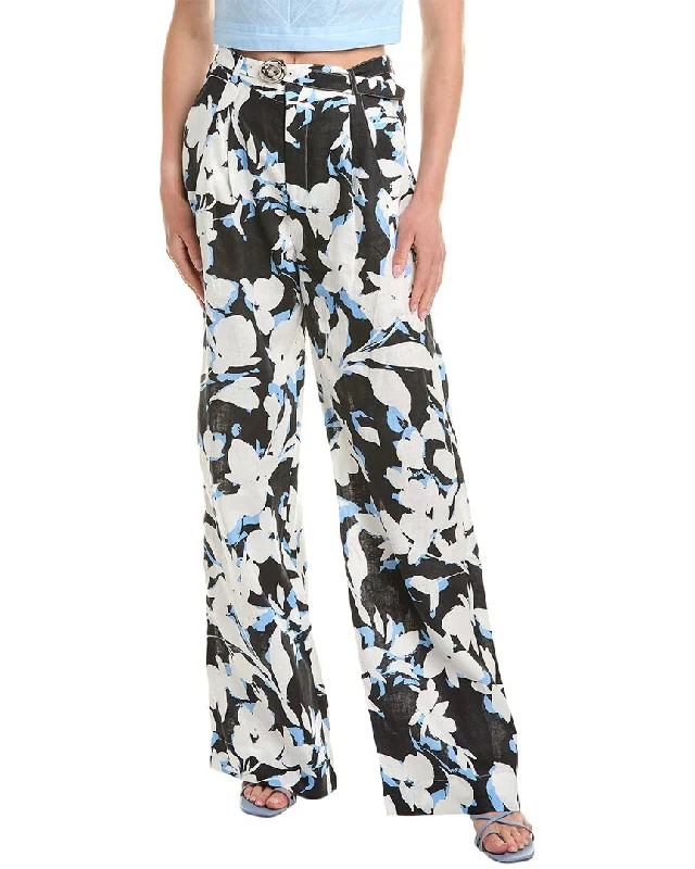 Nicholas Calista Belted Wide Leg Linen-Blend Pant High-Waist Trousers