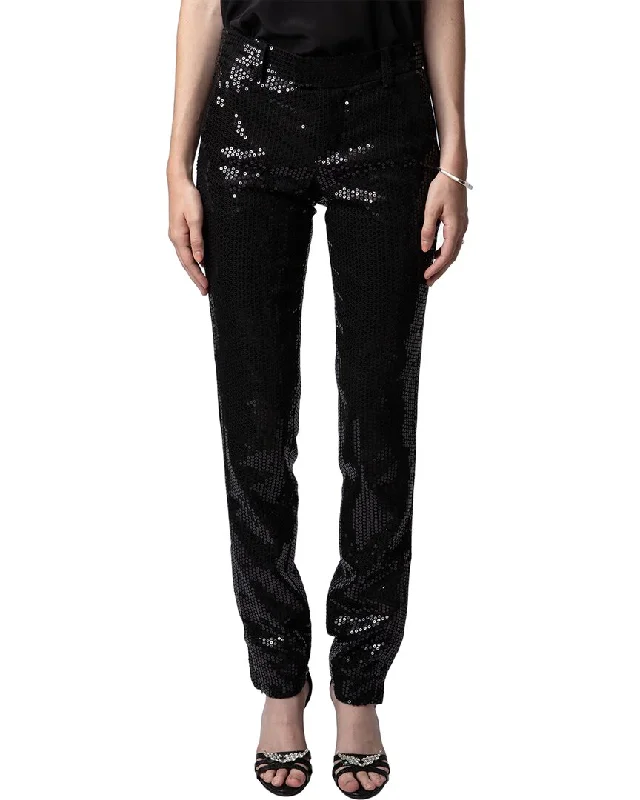 Zadig & Voltaire Prune Zip Sequins Pant Classic Bootcut Trousers