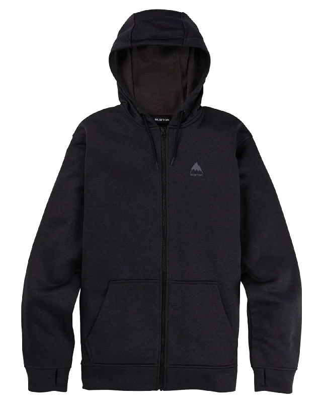 Burton Men's Burton Oak Full-Zip Hoodie - True Black Heather Hoodie with Velcro Closure Adjustable Secure