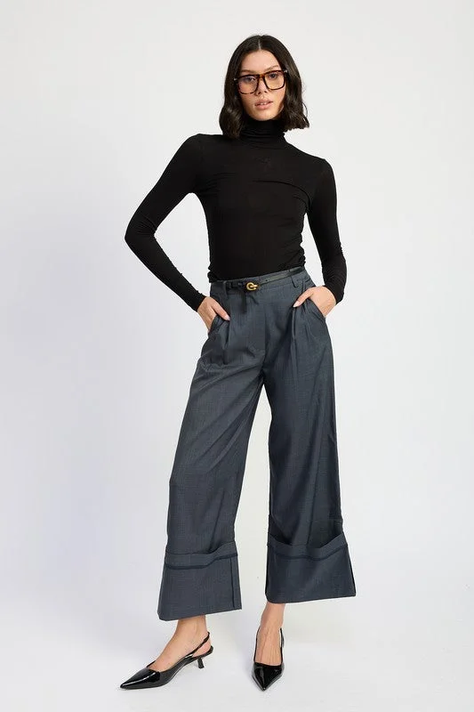 Emory Park Fold Over Pleated Pants Wide-Legged Palazzos