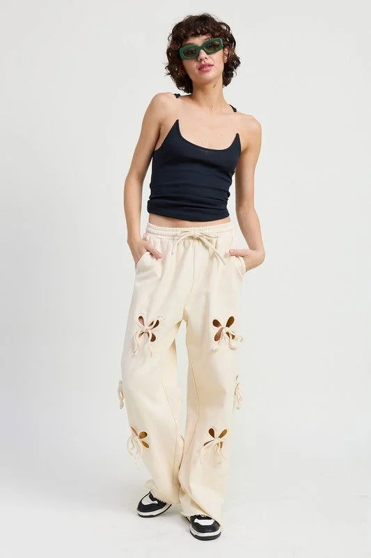 Emory Park French Terry Pants With Cutout Detail Trendy High-Waist Trousers