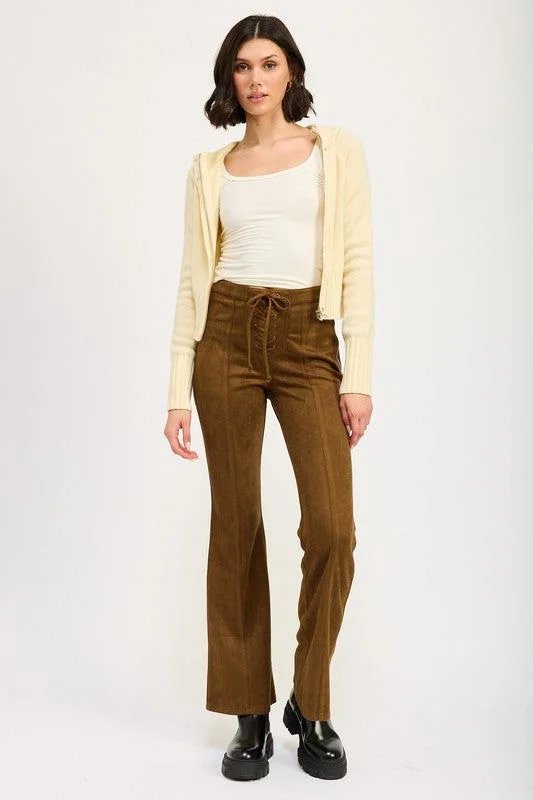 Emory Park Lace Up Suede Flared Pants Elegant Trouser Pants