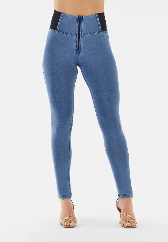 Freddy Wrap Up Pants With High Waist Blue Soft Cotton Pants