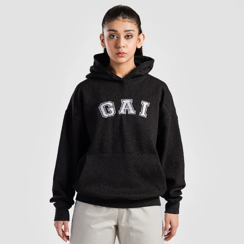 GA-I Essence Oversized Hoodie (Black) Hoodie with Hidden Zipper Minimalist Clean