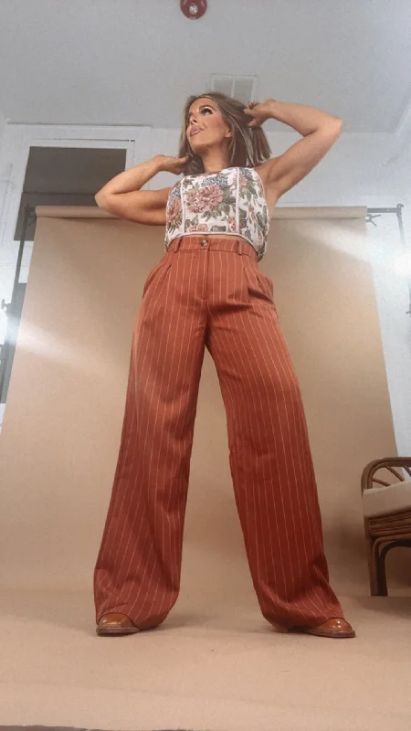 Go Getter Pin Stripe Pleated Pant, Rust Classic Flared Pants