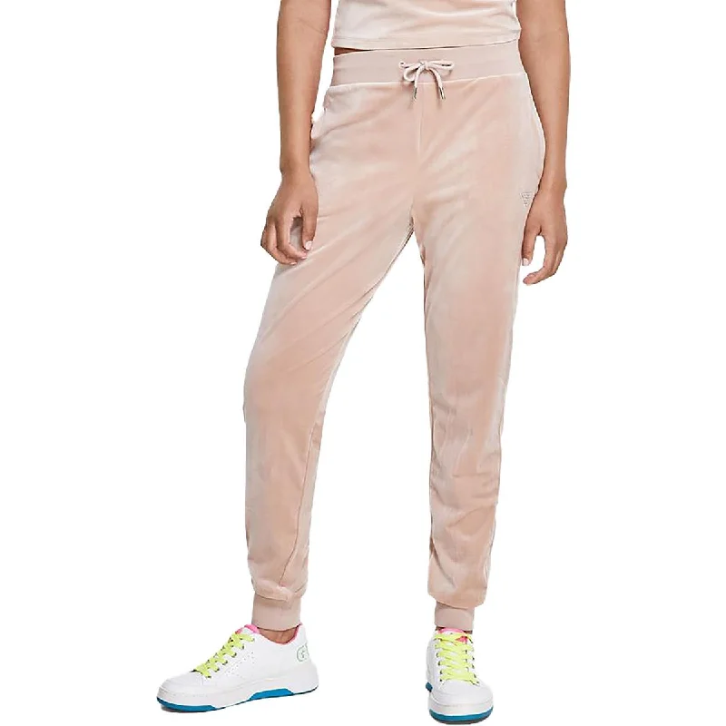 Guess Womens High Rise Velour Jogger Pants Relaxed High-Waist Trousers