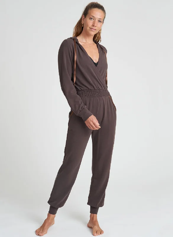 Hooded Surplice Jumpsuit Hoodie with Magnetic Closure Innovative Modern