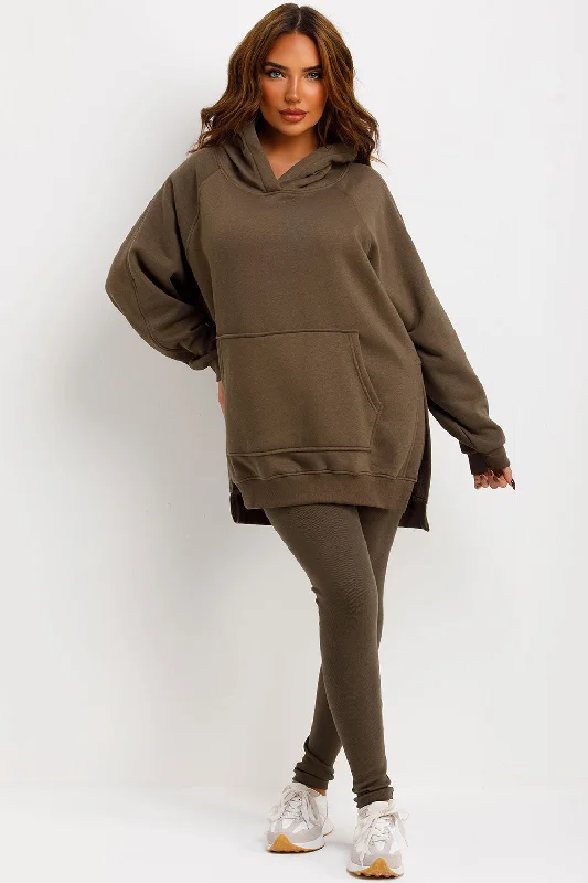 Hoodie And Leggings Set Khaki Hoodie with Pastel Soft Subtle