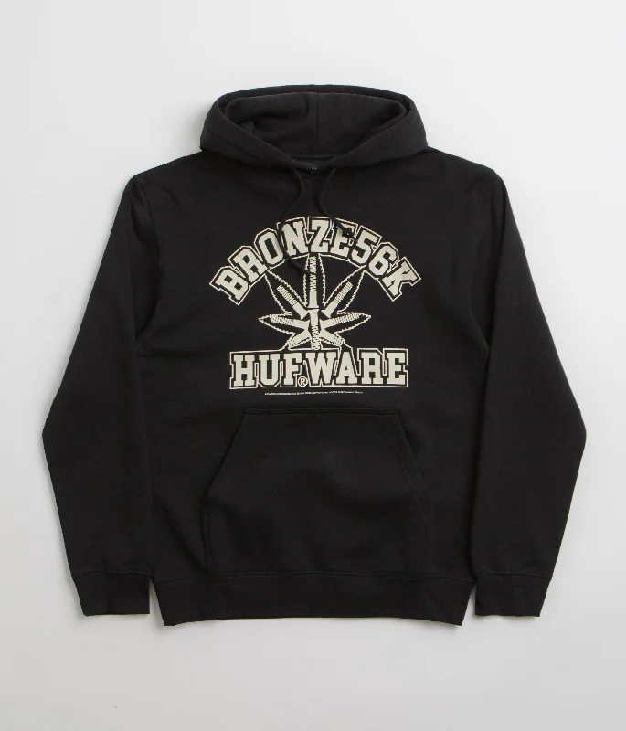 HUF x Bronze 56K Plantware Hoodie - Black Hoodie with Hem Patch Decorative Personalized