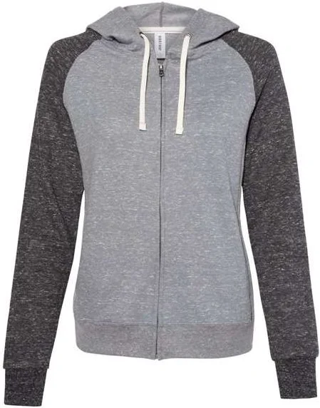 Jerzees 92WR Women's Snow Heather French Terry Full-Zip Hooded Sweatshirt - Charcoal Black Ink Hoodie with Ribbed Neckline Snug Warm