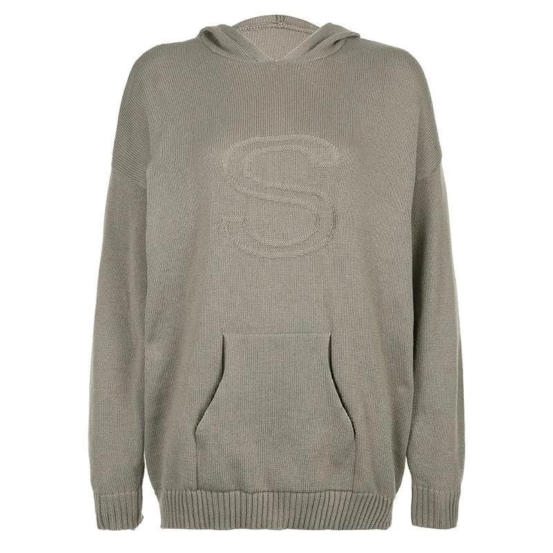 Knitted solid pocket long sleeve hoodie top Hoodie with Contrast Stitching Detailed Premium