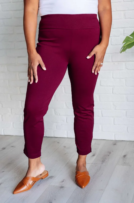 Magic Ankle Crop Skinny Pants in Wine Modern Stretch Trousers