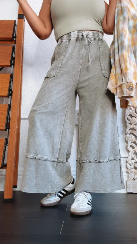 Meet You There Mineral Washed Wide Leg Pants, Grey Chic Faux Leather Pants