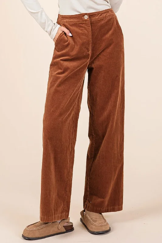 Mittoshop Corduroy Back Elastic Waist Pants In Camel Relaxed Casual Leggings