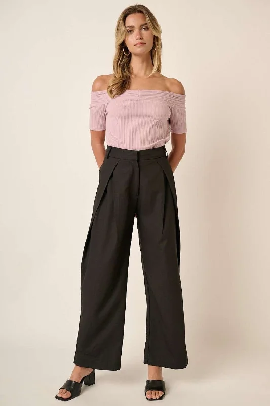 Mittoshop Deep Pleated High Waisted Wide Leg Pants High-Waist Jeans