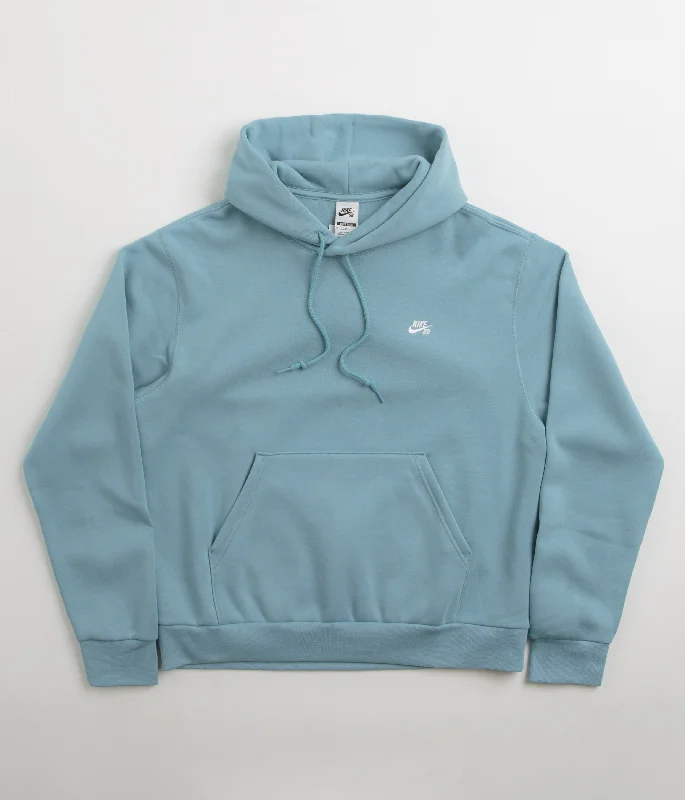 Nike SB Essential Small Logo Hoodie - Denim Turquoise / White Hoodie with V-Neck Classic Versatile