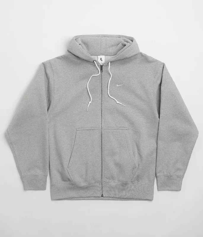 Nike Solo Swoosh Full Zip Hoodie - Dark Grey Heather / White Hoodie with Button Classic Timeless