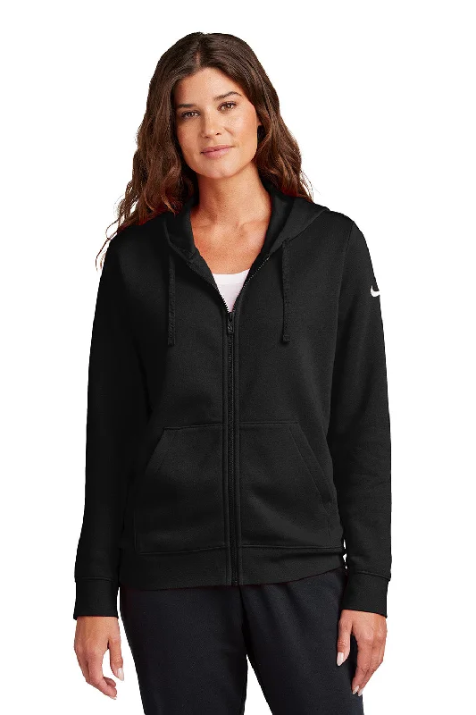 Nike Womens Club Fleece Full Zip Hooded Sweatshirt Hoodie w/ Pockets - Black - New Hoodie with Double Zipper Versatile Adjustable