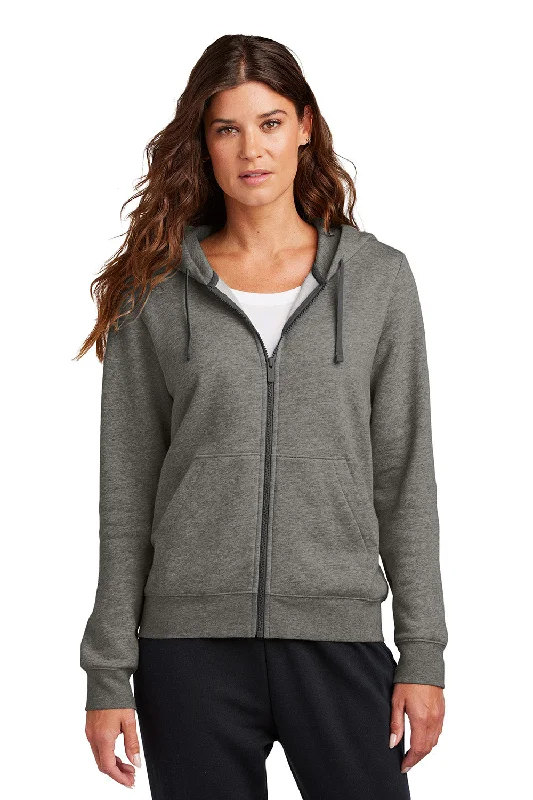 Nike Womens Club Fleece Full Zip Hooded Sweatshirt Hoodie w/ Pockets - Heather Charcoal Grey - New Hoodie with Button Placket Classic Preppy