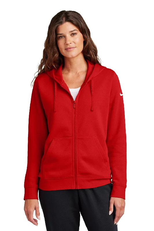 Nike Womens Club Fleece Full Zip Hooded Sweatshirt Hoodie w/ Pockets - University Red - New Hoodie with Earth Tones Natural Calm