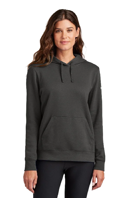 Nike Womens Club Fleece Hooded Sweatshirt Hoodie w/ Pouch Pockets - Anthracite Grey - New Hoodie with Strings Custom Fit Adjustable