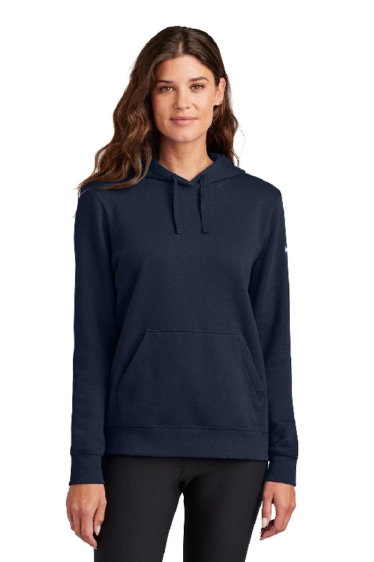 Nike Womens Club Fleece Hooded Sweatshirt Hoodie w/ Pouch Pockets - Midnight Navy Blue - New Hoodie with Side Slits Relaxed Casual