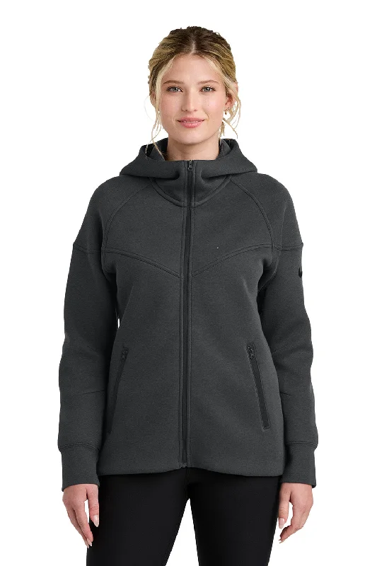 Nike Womens Tech Fleece Full Zip Hooded Sweatshirt Hoodie w/ Pockets - Heather Anthracite Grey - New Hoodie with Fur Luxurious Winter