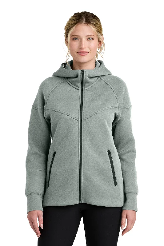 Nike Womens Tech Fleece Full Zip Hooded Sweatshirt Hoodie w/ Pockets - Heather Dark Grey - New Hoodie with Ribbed Hem Stretchable Secure