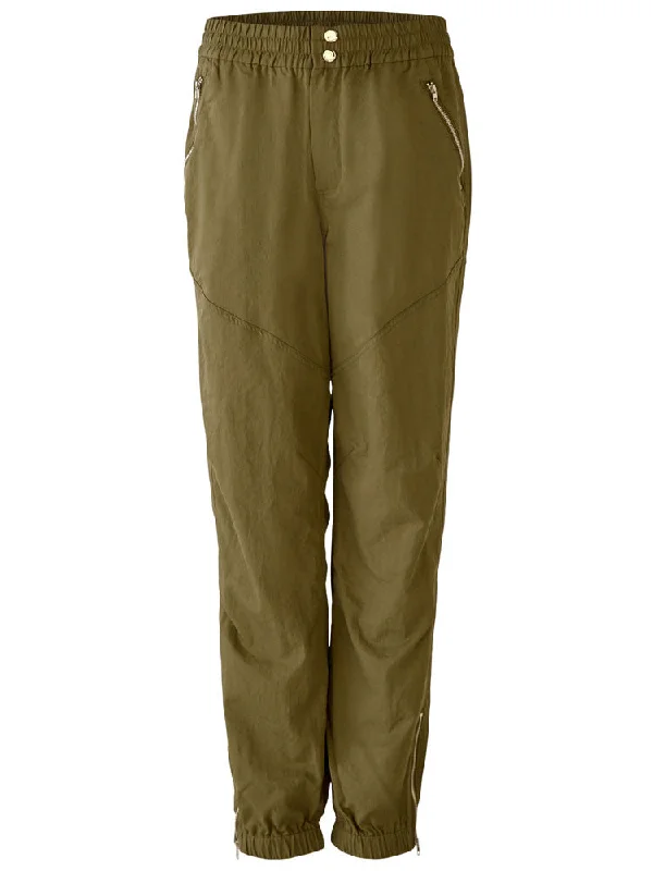 Oui Cuffed Pants Khaki Chic Wool Trousers