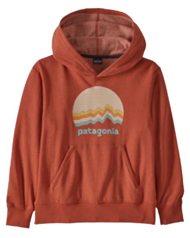 Patagonia Kids' Light Weight Graphic Hoody Sweatshirt - Ridge Rise Moonlight: Burl Red Hoodie with Full-Zip Functional Layering