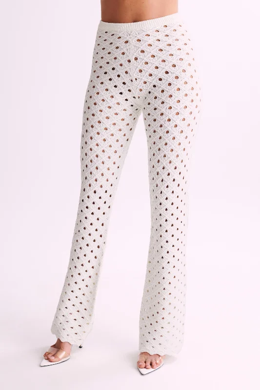 Santana Crochet Pants - Ivory Relaxed Fit Trousers