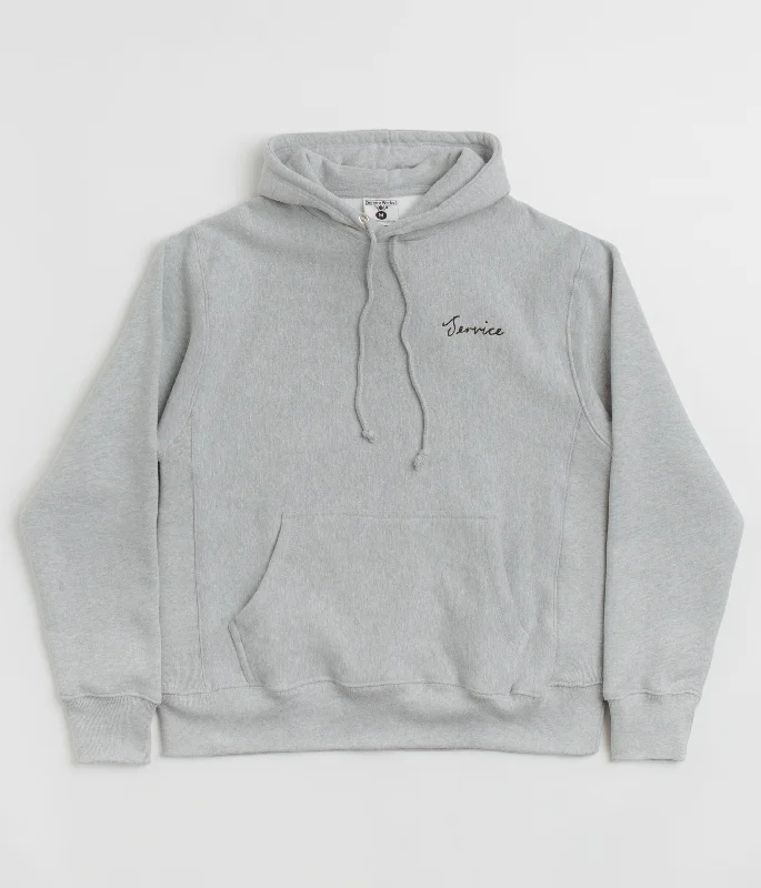 Service Works Script Logo Hoodie - Marl Grey Hoodie with Lining Warm Insulated