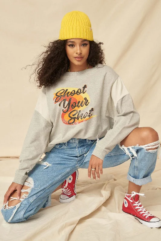 Shoot Your Shot Vintage Graphic Sweatshirt Hoodie with Bell Sleeves Flared Feminine