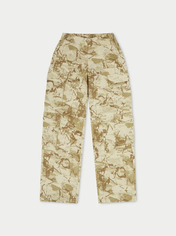 SIDE ZIP CAMO CARGO PANTS - BEIGE Comfy Zip-Up Pants