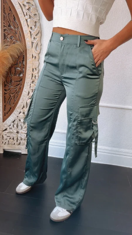 Silk Cargo Pants, Olive Soft Cotton Pants